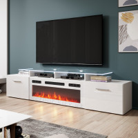 ROVA EF CAMA MEBLE Тумба ТВ білий / білий глянець з білим електрокаміном