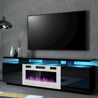 EVA CAMA MEBLE Тумба ТВ чорний / чорний глянець з білим електрокаміном EVA CAMA MEBLE Тумба ТВ чорний / чорний глянець з білим електрокаміном