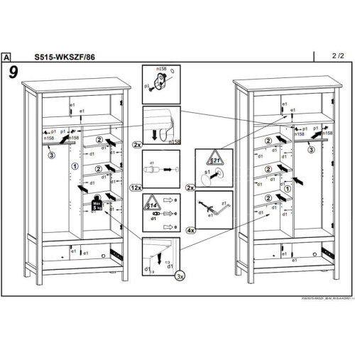 Фото перегородки з полицями та штангою для шафи HORTON WKSZF/86 BRW – схема установки (стр 2 из 2)