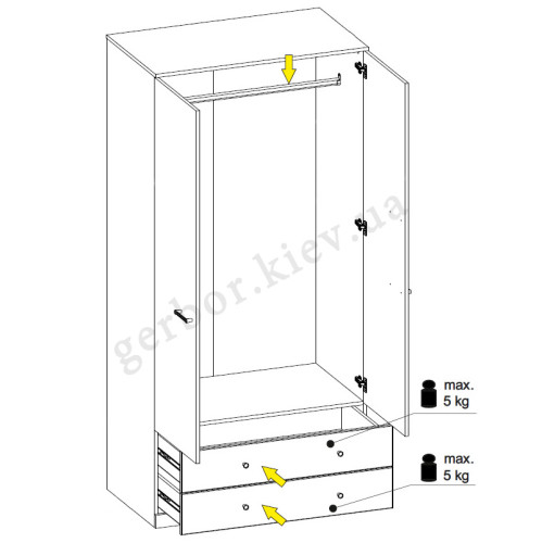 На фото схема наполнения шкафа JAGGER 2D2S MEBELBOS