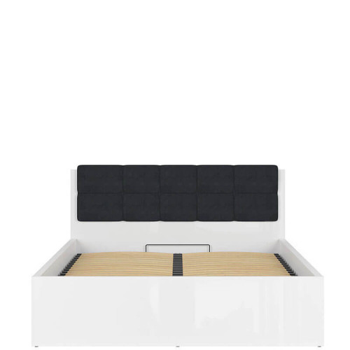 Фото кровати с полкой и подъемным механизмом TETRIX LOZ/160/B-POL-NAK BRW белый глянец с черной накладкой 