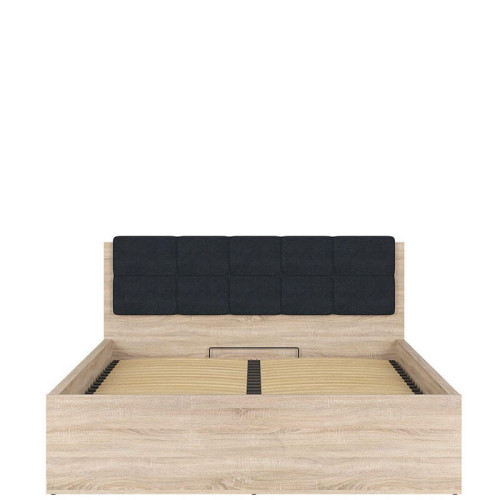 Фото кровати с полкой и подъемным механизмом TETRIX LOZ/160/B-POL-NAK BRW дуб сонома с черной накладкой 