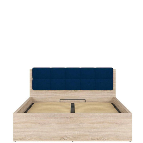 Фото кровати с полкой и подъемным механизмом TETRIX LOZ/160/B-POL-NAK BRW дуб сонома с синей накладкой 