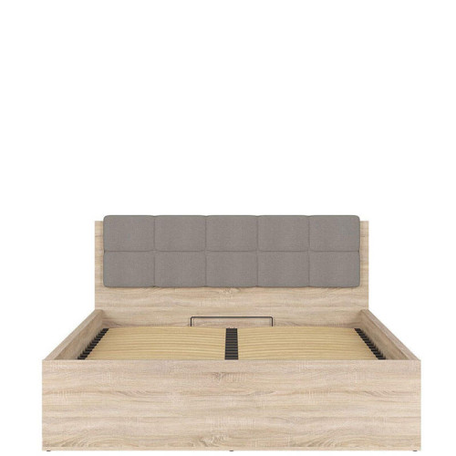 Фото кровати с полкой и подъемным механизмом TETRIX LOZ/160/B-POL-NAK BRW дуб сонома с серой накладкой 