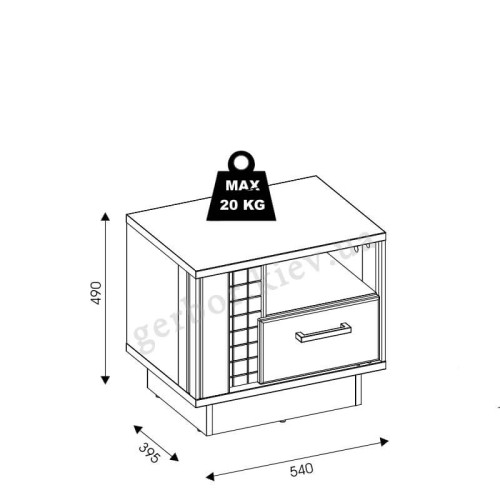 Фото прикроватной тумбочки DORIAN DN15 – схема с размерами