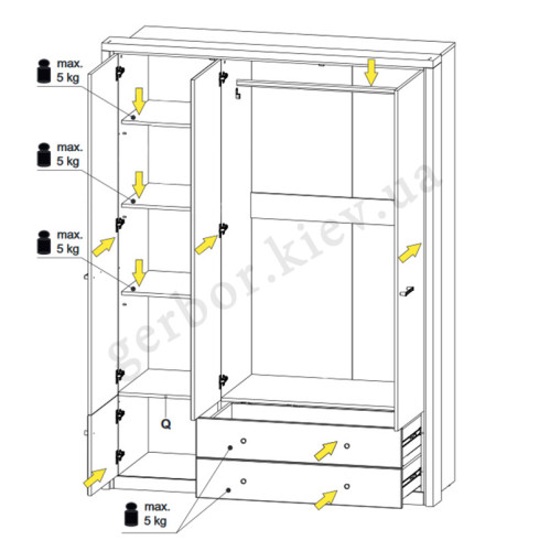 На фото схема шкафа с зеркалом JAGGER 3D2S MEBELBOS