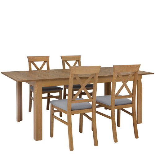 Фото обеденного стола BERGEN STO/160 BRW в разложенном виде в комплекте со стульями BERGEN