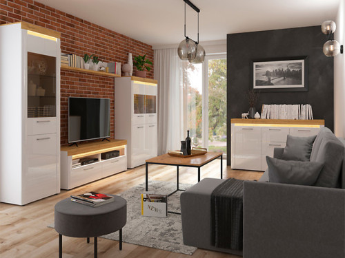 Фото комода HORTON KOM3D1S BRW в интерьере гостиной