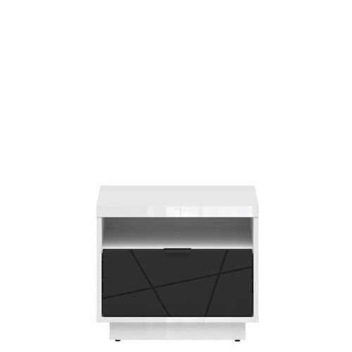 Фото прикроватной тумбочки FORN KOM1S BRW белый глянец / черный – вид спереди