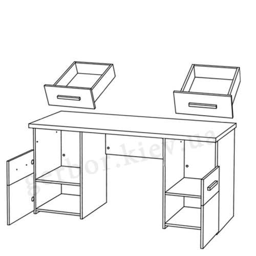 На фото схема наполнения письменного стола 2D2S SOLO VMV Holding