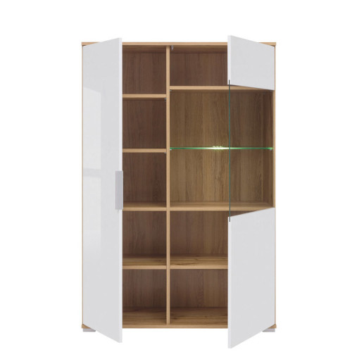 Фото витрины с подсветкой ZELE REG1W1D/90_LED BRW дуб вотан / белый глянец - наполнение