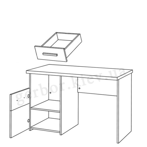 На фото схема наполнения письменного стола 1D1S SOLO VMV Holding