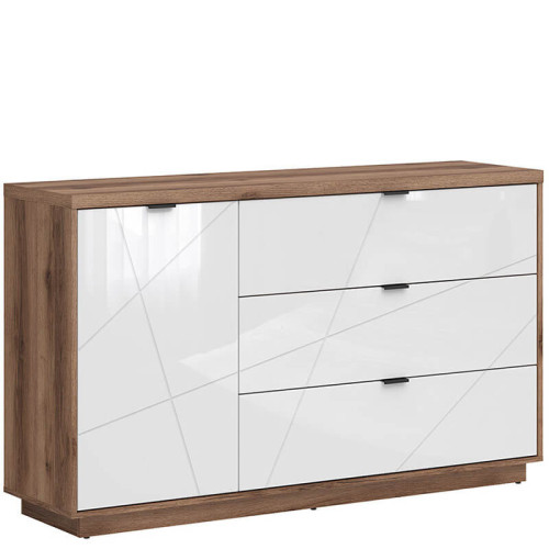 Фото комода FORN KOM1D3S BRW дуб делано темный / белый глянец