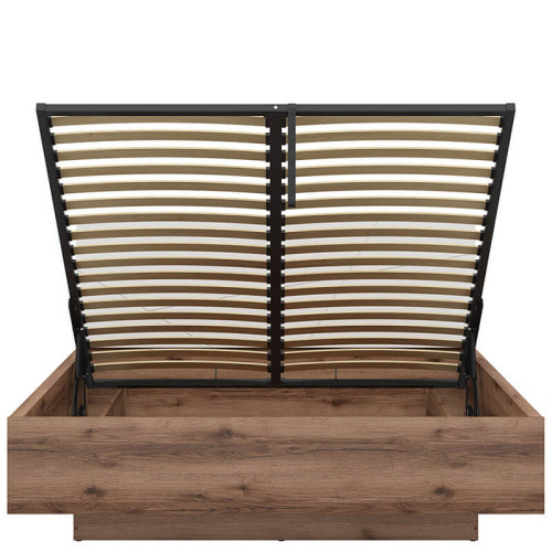 Фото кровати с подъемным механизмом FORN LOZ/160/B BRW дуб делано темный / белый глянец – вид спереди