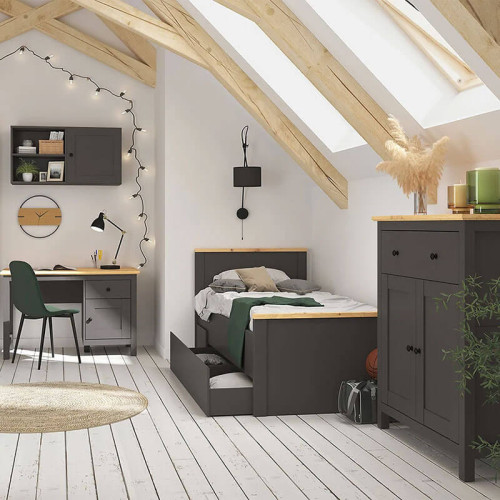 Фото шухляди ліжка HESEN SZU/160 BRW графіт в інтер'єрі дитячої