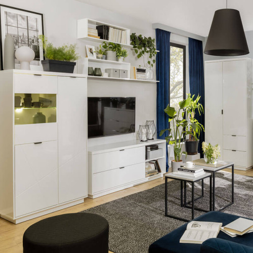 Фото полки FORN POL/160 BRW белый глянец в интерьере гостиной