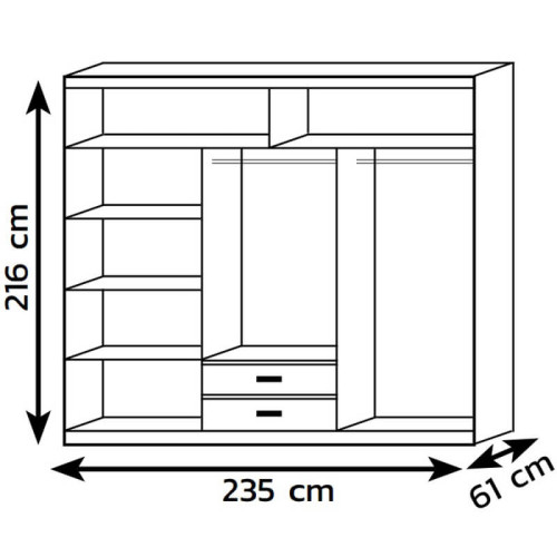 Фото шкафа-купе FADO 235 BOGFRAN (белый) – схема наполнения и размеров