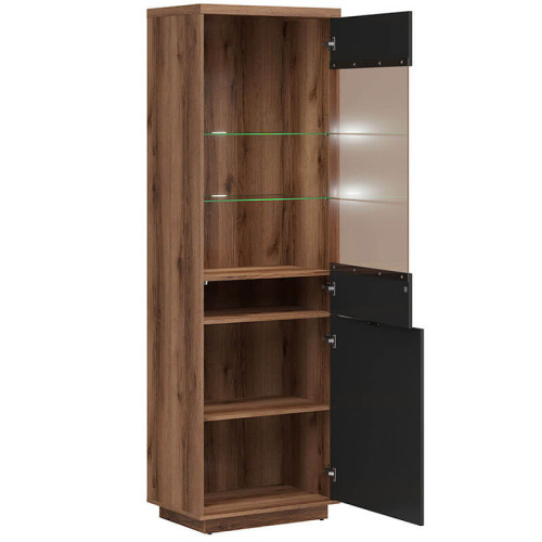 Фото витрины с подсветкой FORN REG1D1W_LED BRW дуб делано темный / черный – наполнение