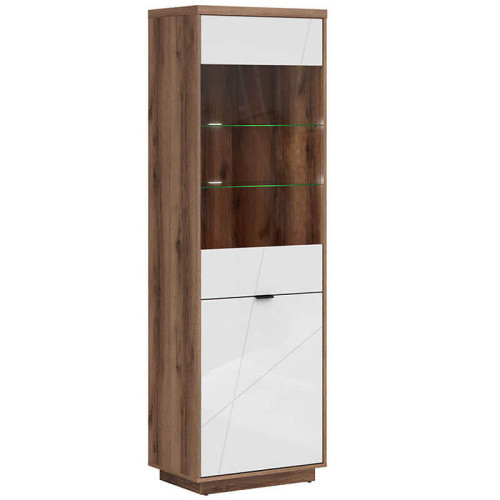 Фото витрины с подсветкой FORN REG1D1W_LED BRW дуб делано темный / белый глянец