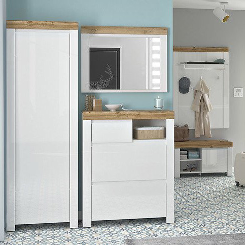 Фото вешалки HOLTEN WIE BRW белый / дуб вотан / белый глянец в интерьере прихожей