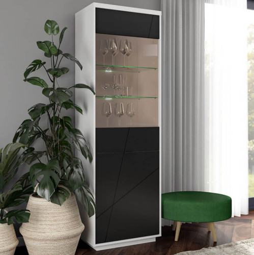 Фото витрины FORN REG1D1W BRW белый глянец / черный в интерьере