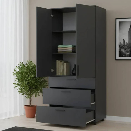 Фото наповнення шафи ТОРН 2 ДСП/3Ш полиці ДОРОС (DOROS) антрацит в інтер'єрі