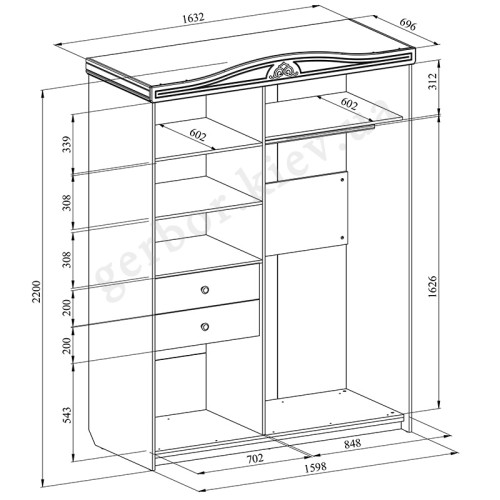 Фото шкафа-купе БЕЛЛЬ АС-16 Санти - схема
