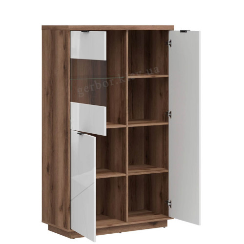 Фото вітрини FORN REG2D1W BRW дуб делано темний / білий глянець – наповнення