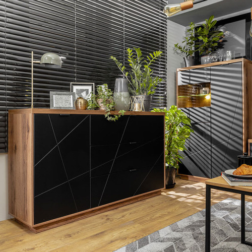 Фото витрины FORN REG2D1W BRW дуб делано темный / черный в интерьере