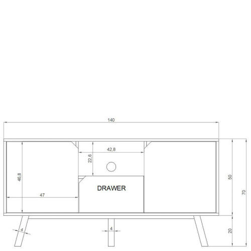 На фото схема с размерами тумбы ТВ TOKIO VIVALDI TK1 белый / серый