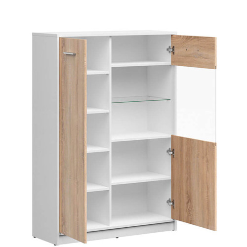 Фото вітрини з підсвіткою NEPO PLUS REG1D1W/90 BRW білий / дуб сонома – наповнення