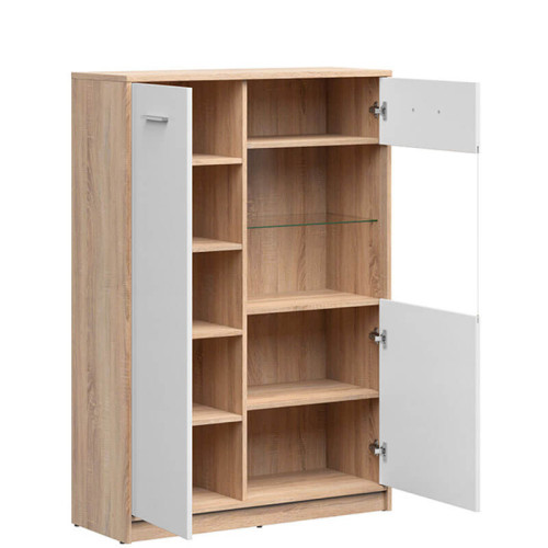 Фото вітрини з підсвіткою NEPO PLUS REG1D1W/90 BRW дуб сонома / білий – наповнення