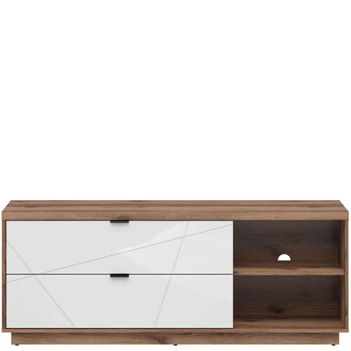 Фото тумбы под телевизор FORN RTV2S BRW дуб делано темный / белый глянец – вид спереди