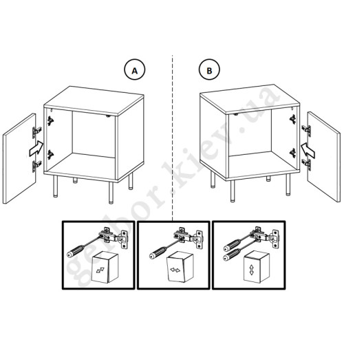 Фото приліжкової тумби JUNGLE CAMA MEBLE – варіанти розташування дверей під час збірки