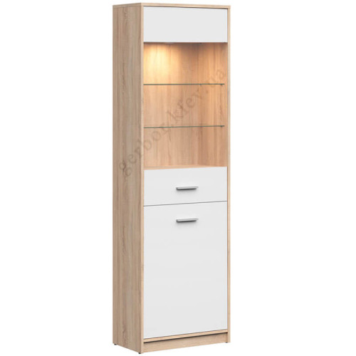 Фото вітрини NEPO PLUS REG1D1W BRW дуб сонома / білий з підсвіткою