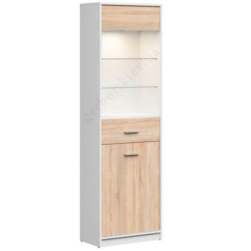 Фото вітрини NEPO PLUS REG1D1W BRW білий / дуб сонома з підсвіткою