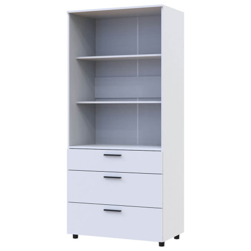 Фото білої шафи ТОРН 2 ДСП/3Ш полиці ДОРОС (DOROS) – вигляд збоку наповнення