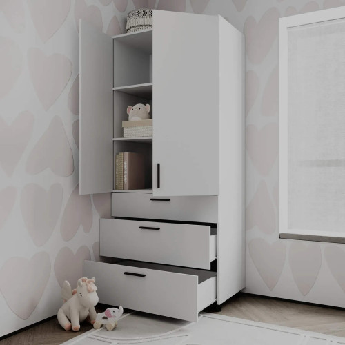 Фото наповнення білої шафи ТОРН 2 ДСП/3Ш полиці ДОРОС (DOROS) в інтер'єрі