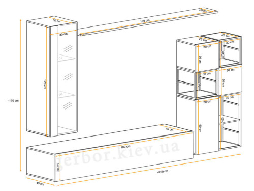 Фото гостиной SWITCH M2 ASM MEBLE – схема с внешними размерами