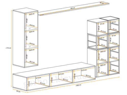 Фото гостиной SWITCH M2 ASM MEBLE – схема с внутренними размерами