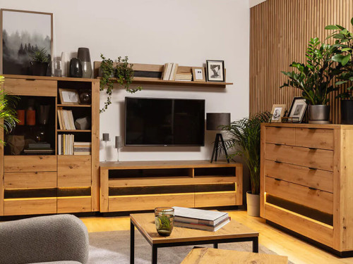 Фото полки OSTIA POL/160 BRW в интерьере гостиной