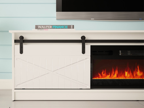 Фото тумби ТВ з електрокаміном GRANERO CAMA MEBLE білий / білий глянець / чорний камін – деталі