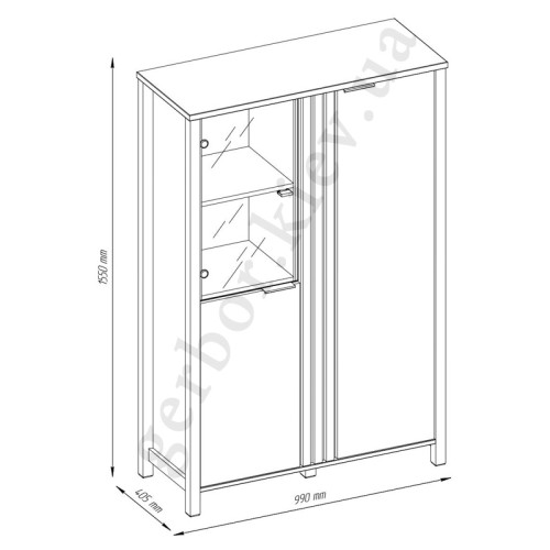Фото низької вітрини HELIX 2D1W MEBELBOS – схема з розмірами