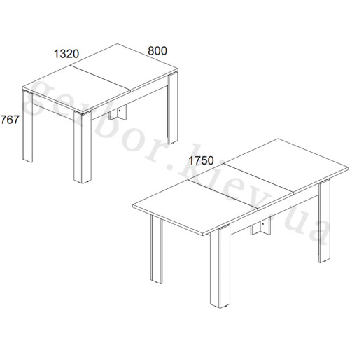 Фото обіднього столу SAPORI 130/175 MEBELBOS – схема з розмірами