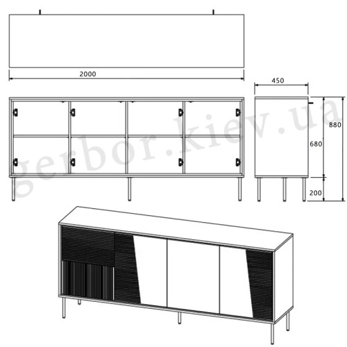 Фото комоду ABI 200 4D CAMA MEBLE  кашемір – схема з розмірами (2-2)