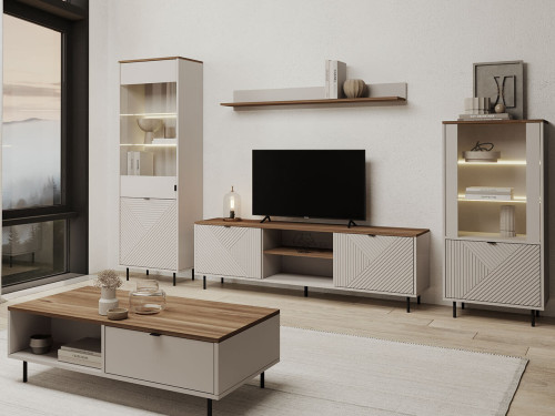 Фото низької вітрини EVO 1D1W MEBELBOS в інтер'єрі вітальні