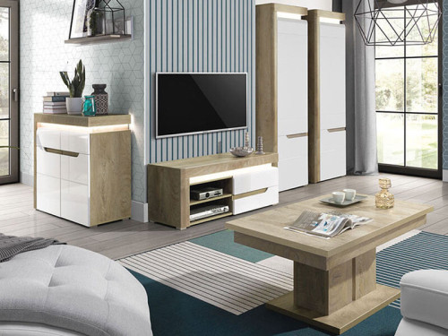 Фото тумбы IRMA IM3 BOGFRAN дуб / белый глянец в интерьере гостиной