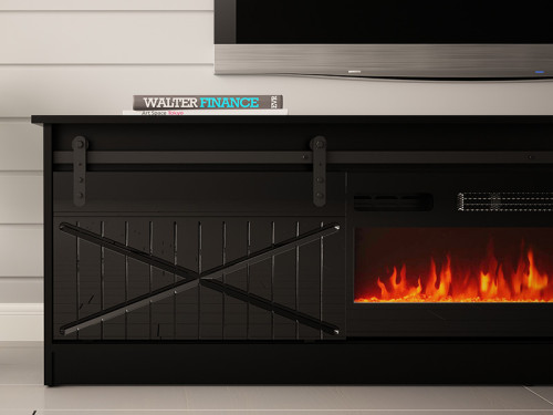 Фото тумби ТВ з електрокаміном GRANERO CAMA MEBLE чорний / чорний глянець / чорний камін – деталі