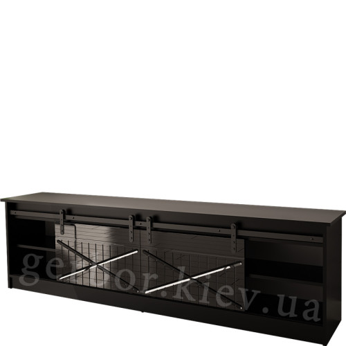 Фото тумби ТВ з електрокаміном GRANERO CAMA MEBLE чорний / чорний глянець / чорний камін – наповнення