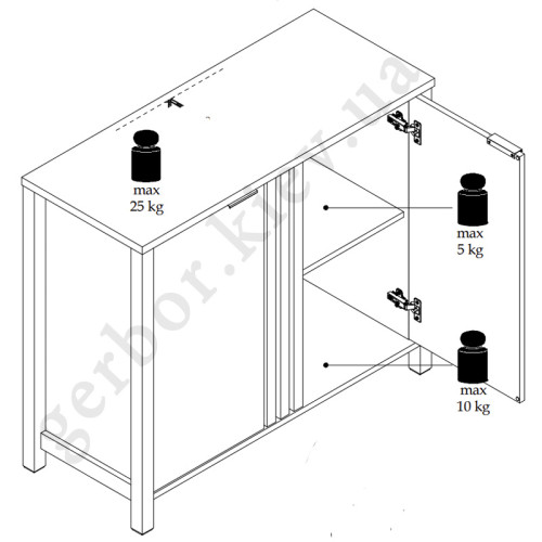 Фото тумби HELIX 2D/100 MEBELBOS – схема наповнення та навантажень